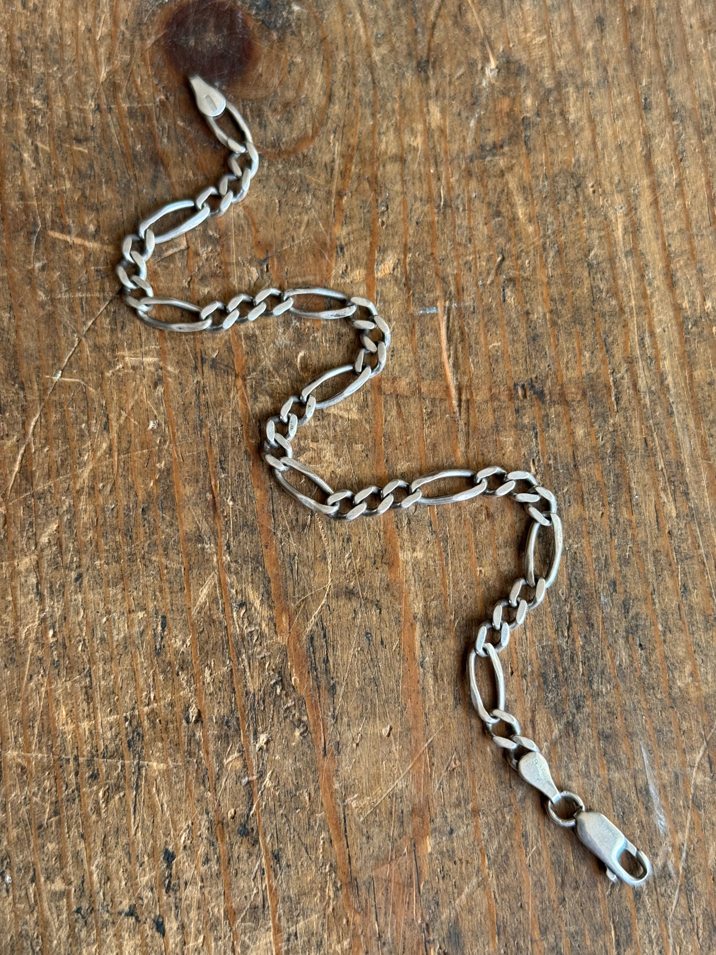 Vintage Sterling Silver 7.75” Figaro Chain Bracelet