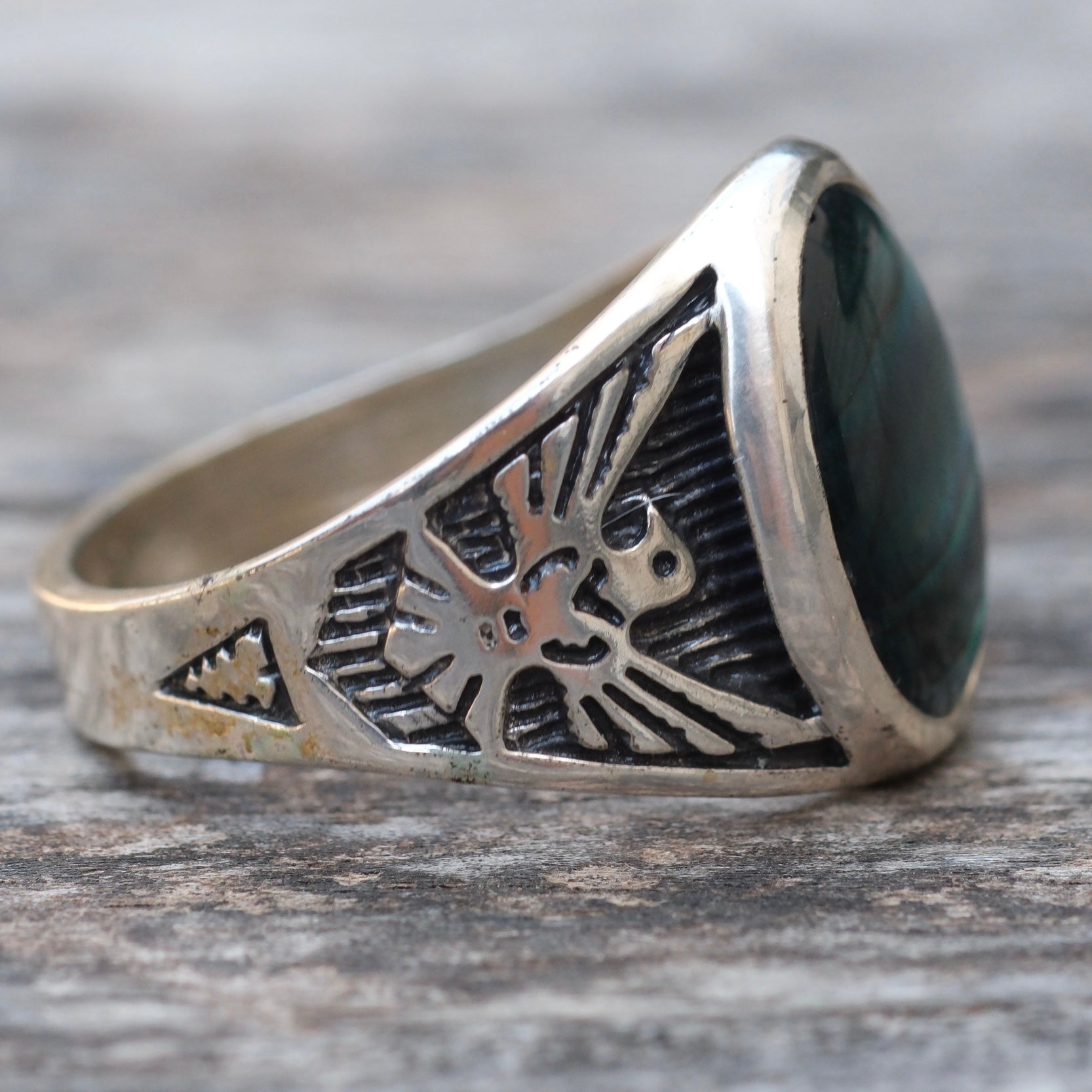 Vintage Sterling Abalone Thunderbird Ring 15.75
