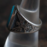 Vintage Sterling Turquoise Thunderbird Ring 8.75