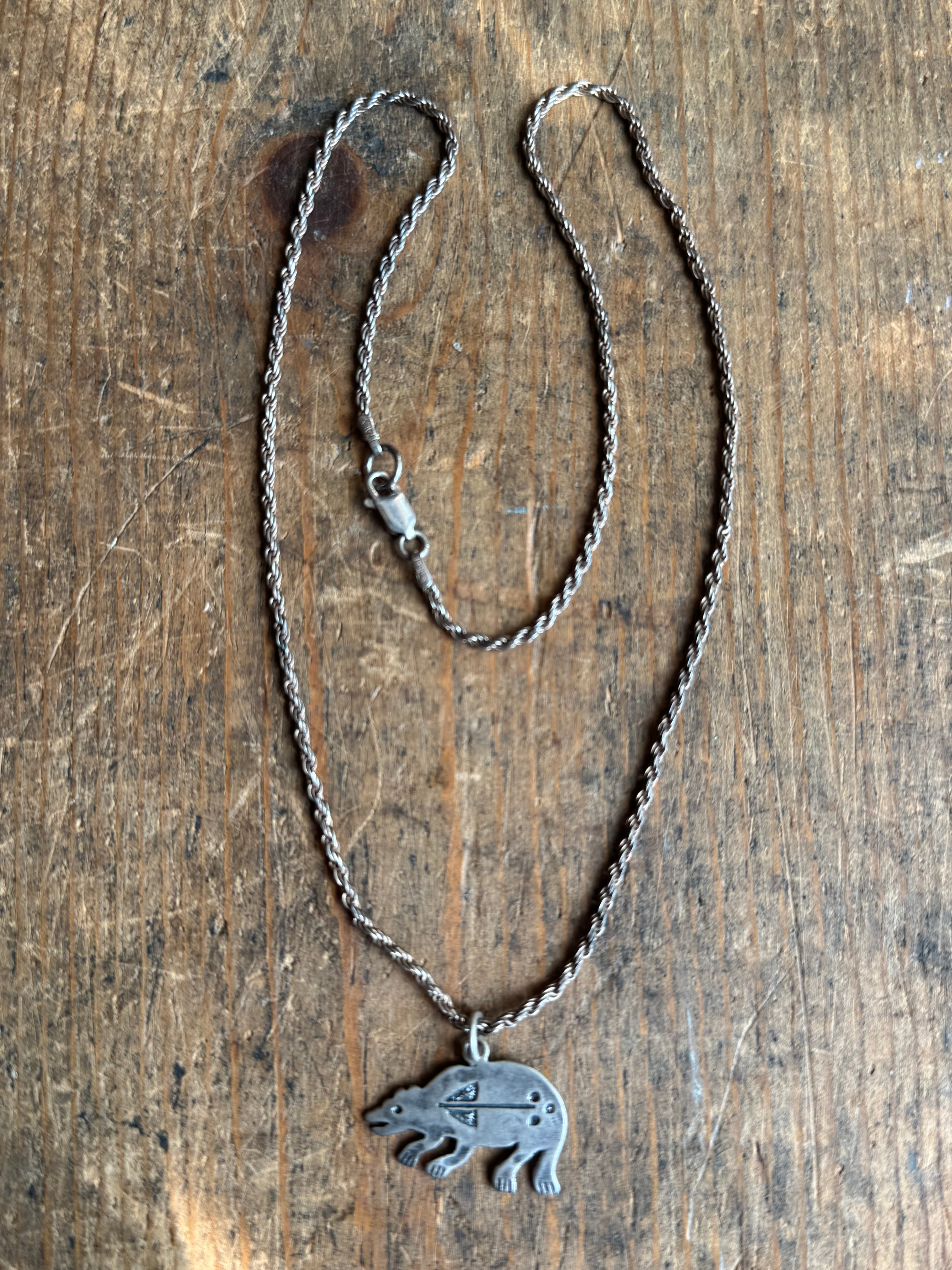 Vintage Sterling Silver Stamped Bear Fetish 18" Necklace