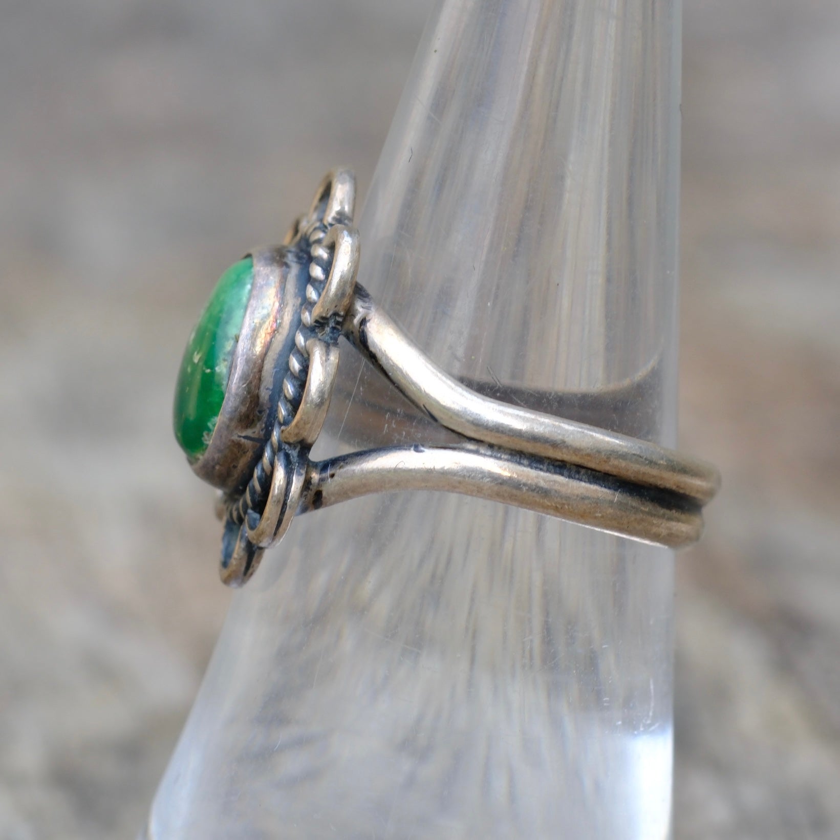 Vintage Sterling Turquoise Florette Ring 7
