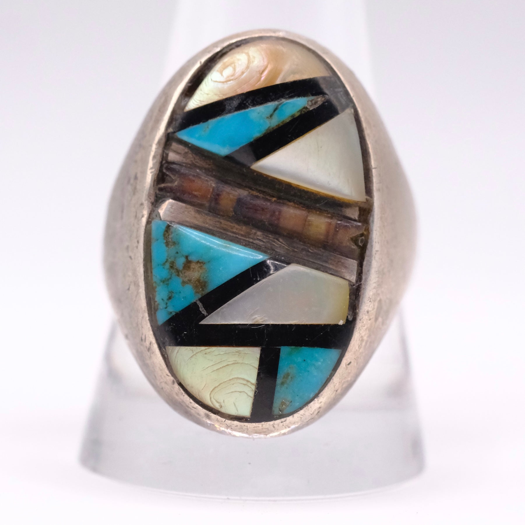 Vintage Sterling Zuni Inlay Ring 10.75