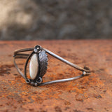 Vintage Sterling Mother Of Pearl Feather Cuff Bracelet