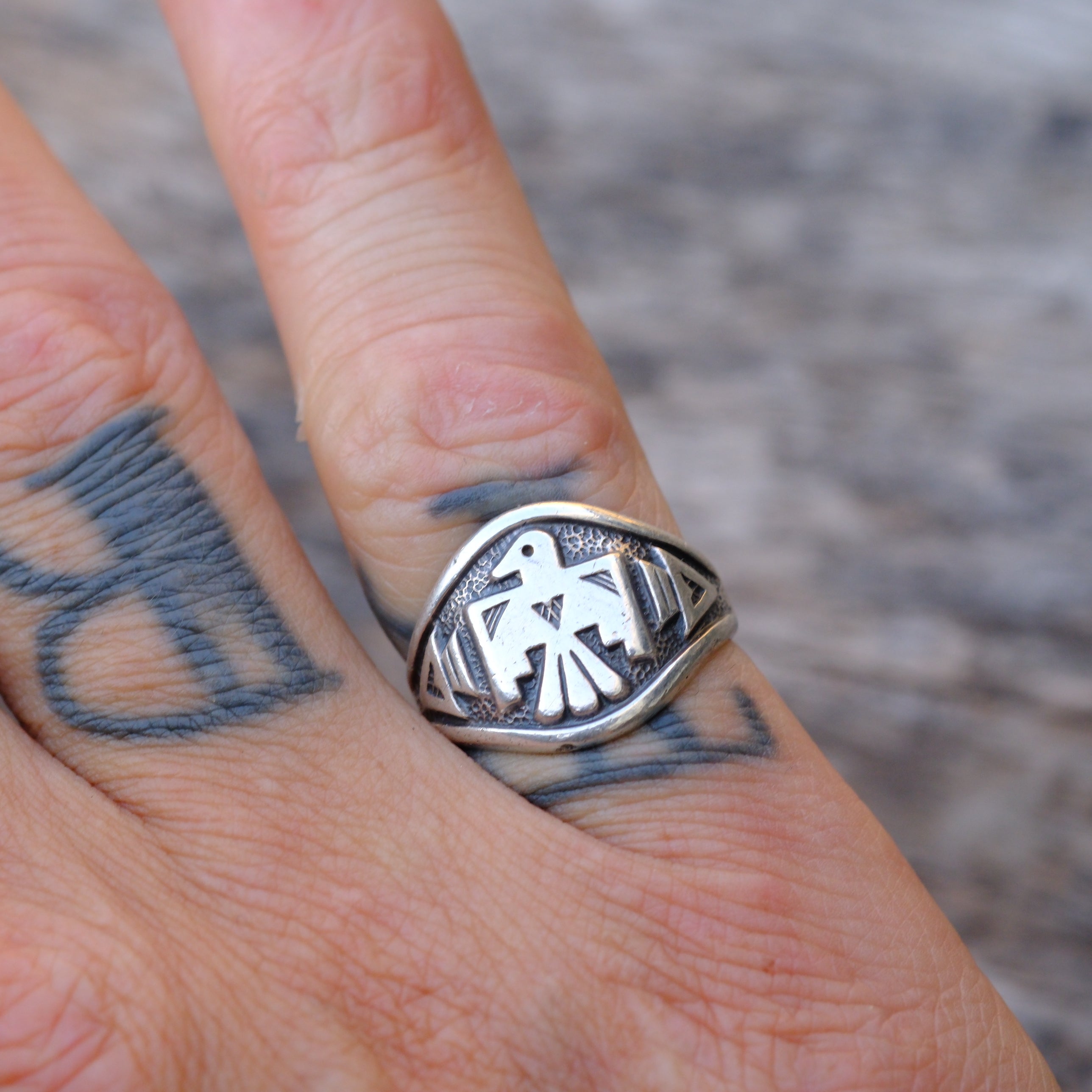Vintage Sterling Silver Bells Trading Post Thunderbird Ring 5.5