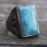 Vintage Sterling Turquoise Thunderbird Ring 7.5