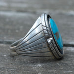 Vintage Sterling Turquoise Ribbed Band Ring 9