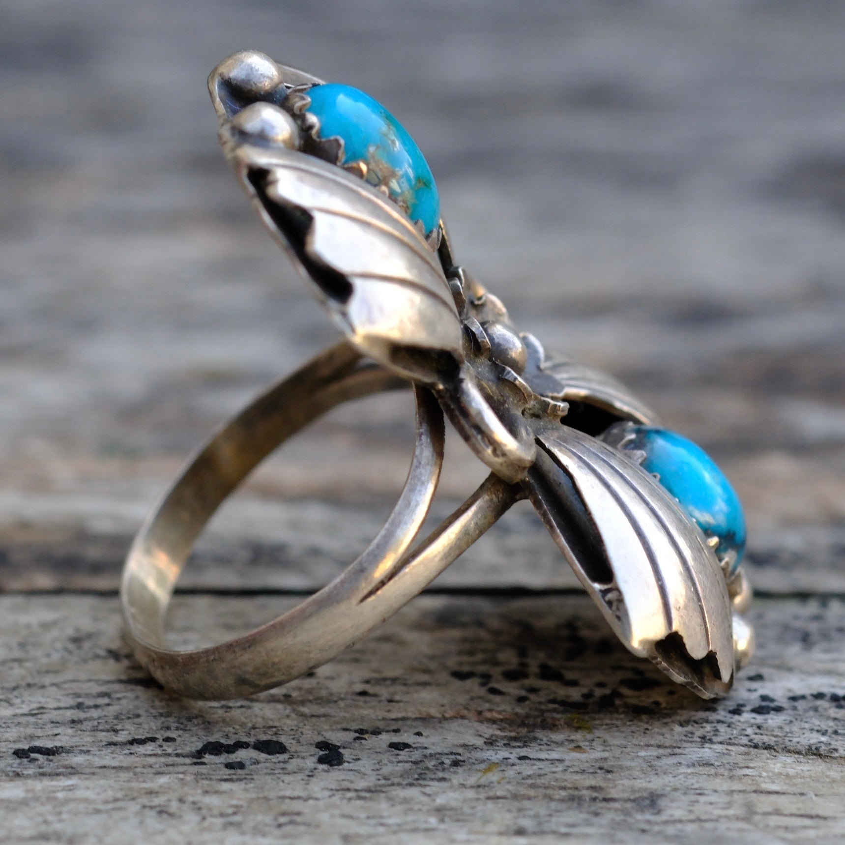 Vintage Sterling 2-Stone Turquoise Ring 5.25