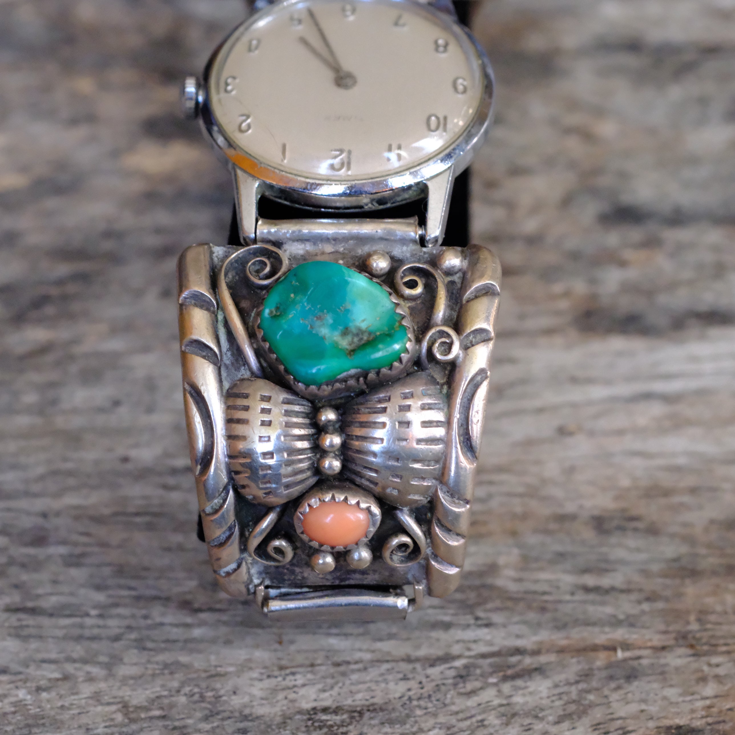 Vintage Sterling Turquoise and Coral Watch