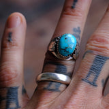 Vintage Sterling Turquoise Stamped Band Ring 8.25