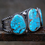 HEAVY Vintage Sterling 3-Stone Turquoise Cuff Bracelet