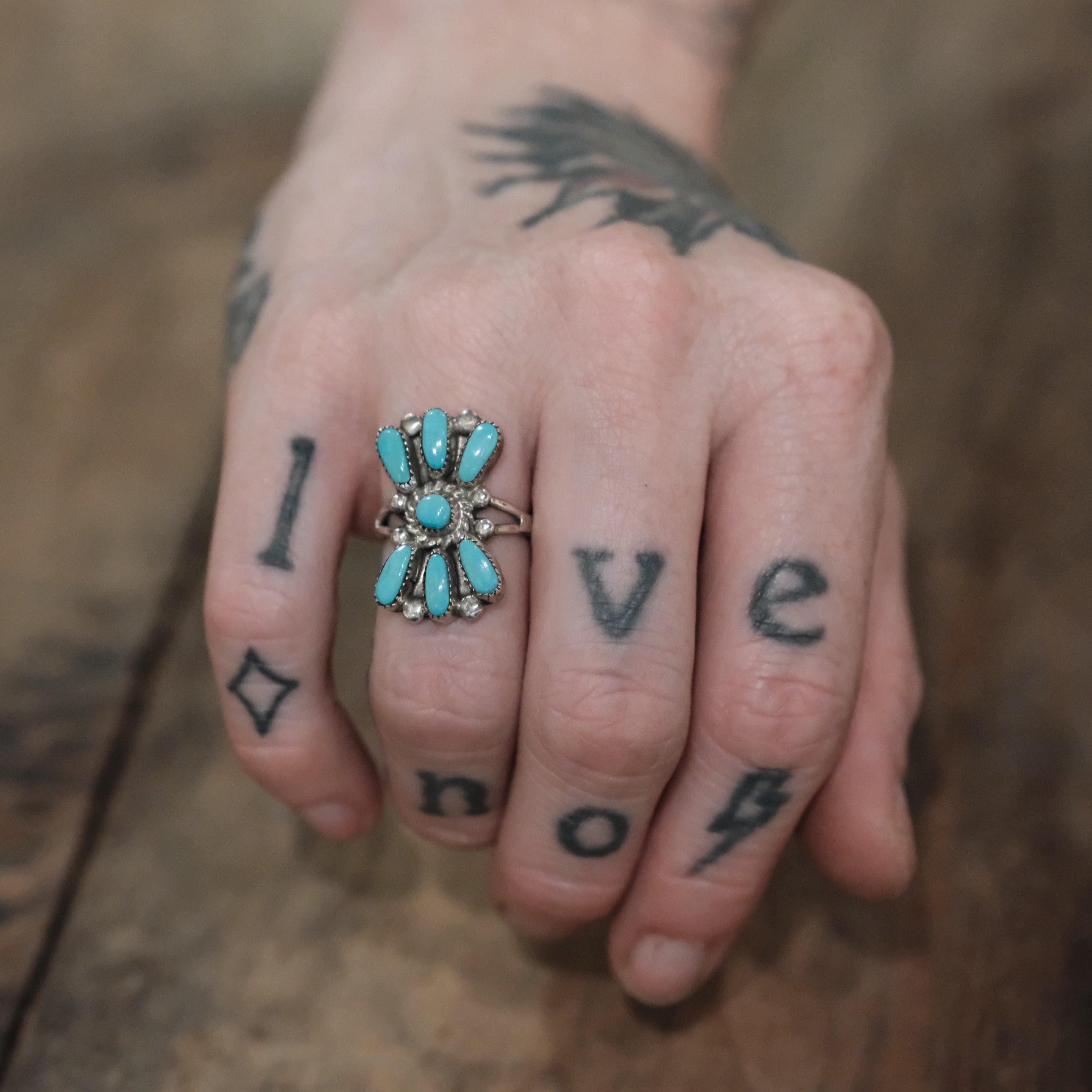 Vintage Sterling Turquoise Cluster Ring 4.75