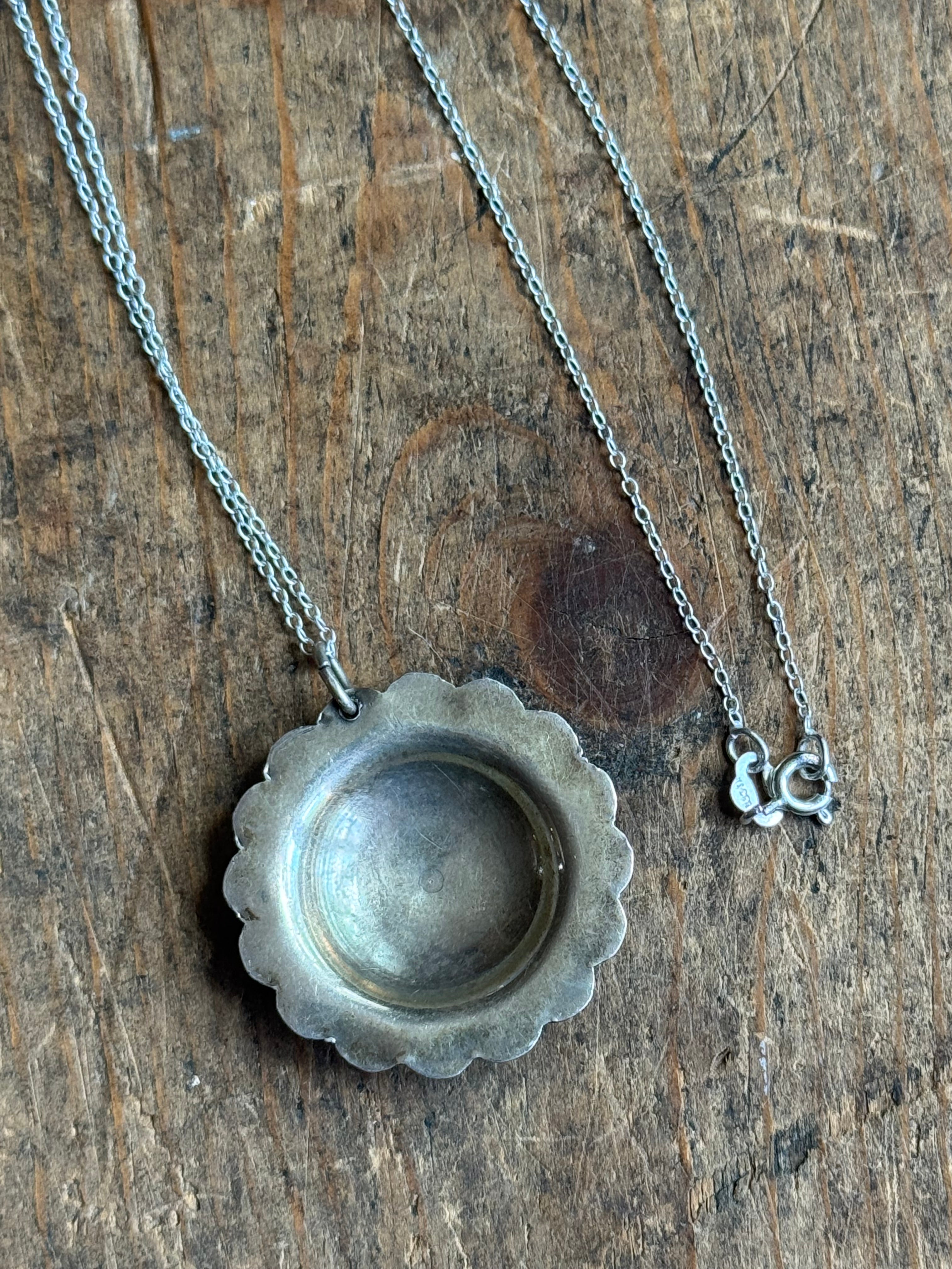 Vintage Sterling Silver Flower Etched Concho Necklace