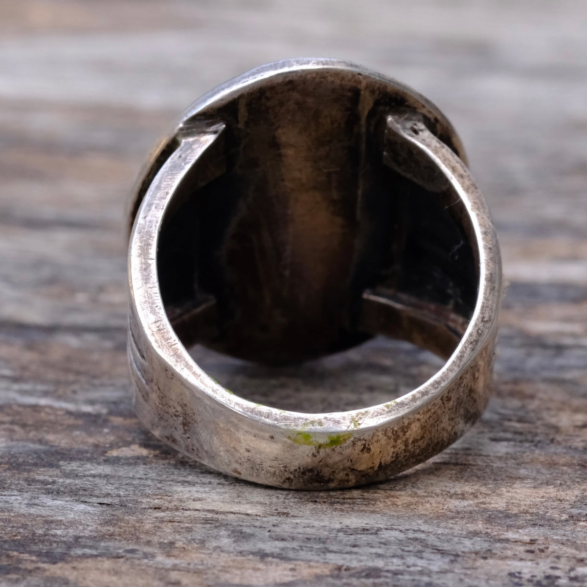 Vintage Sterling Malachite Stamped Band Ring 7.75