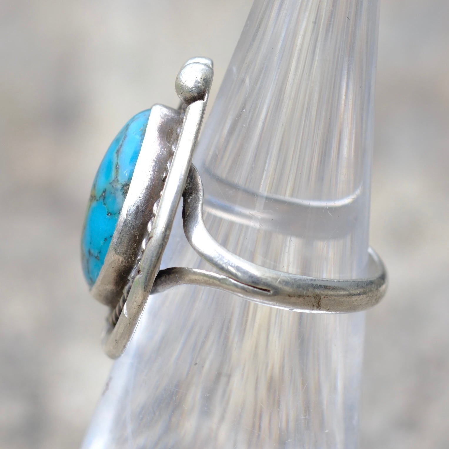 Vintage Sterling Turquoise Roper Ring 4.5