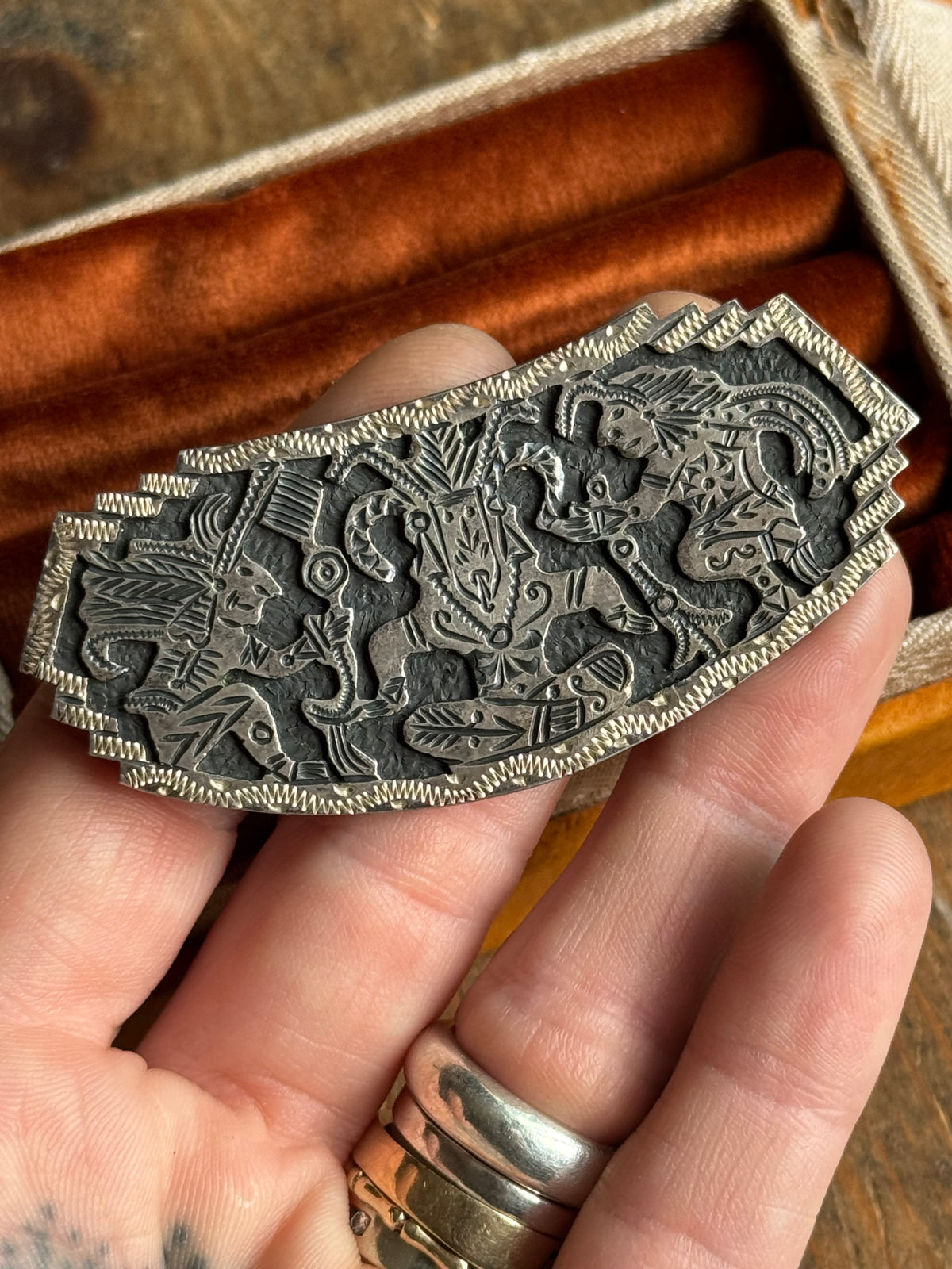 Vintage Sterling Silver Aztec Pin
