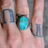 Vintage Sterling Turquoise Inlay Ring 9