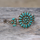 Vintage Sterling Turquoise Cluster Cuff Bracelet