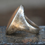 Vintage Sterling Wood Inlay Ring 7.5