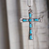 Vintage Sterling 7-Stone Turquoise Cross Necklace