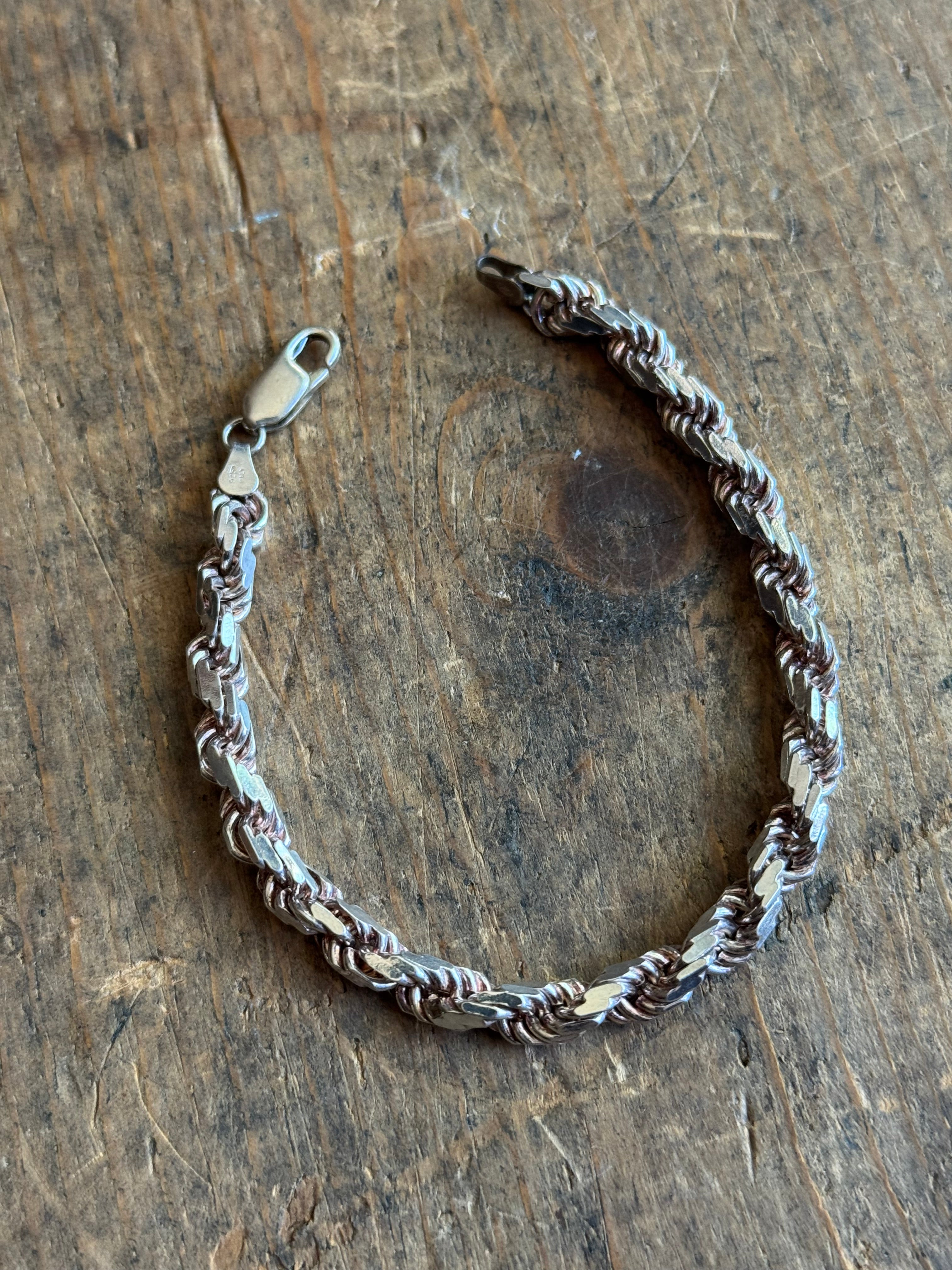 Vintage Sterling Silver Chunky Rope Chain Bracelet 7.5"