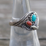 Vintage Sterling Turquoise and Coral Eagle Ring 6.75