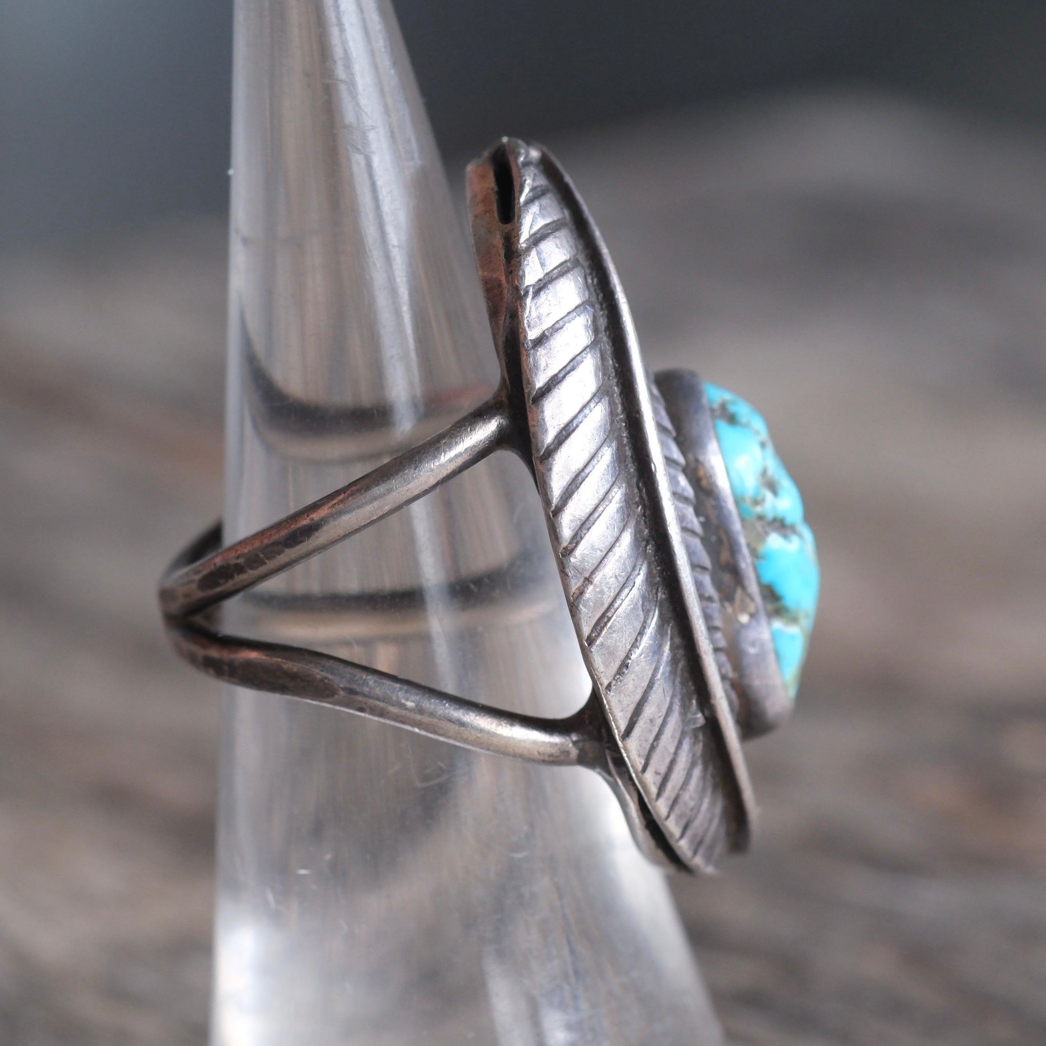 Vintage Sterling Turquoise Feather Ring 5.75
