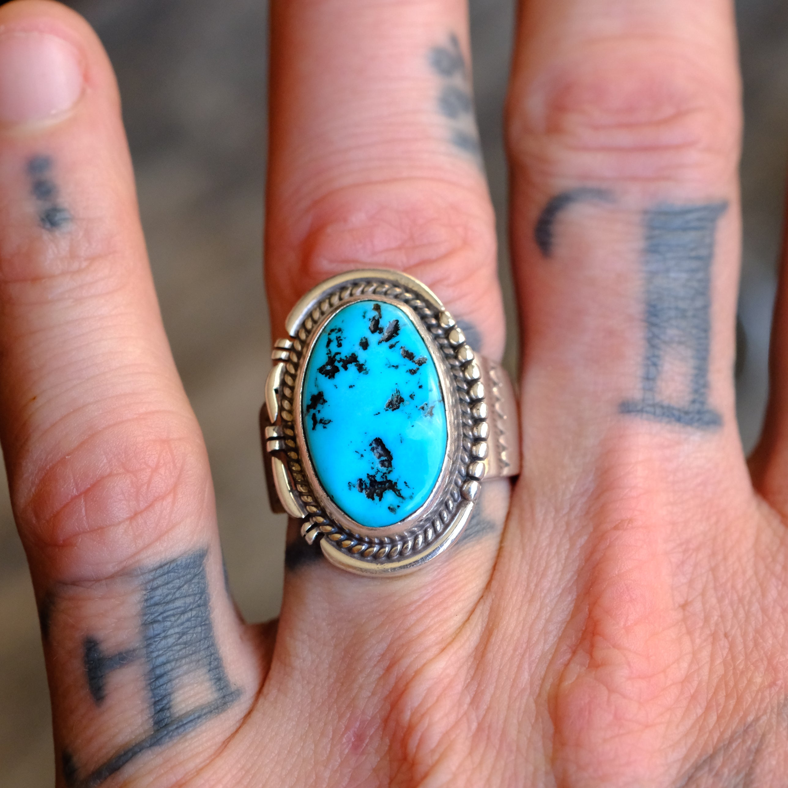 Vintage Sterling Turquoise Ring 8.75