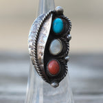 Vintage Sterling Multistone Feather Ring 4.25