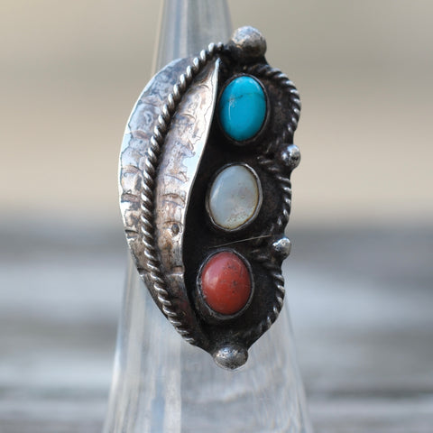 Vintage Sterling Multistone Feather Ring 4.25