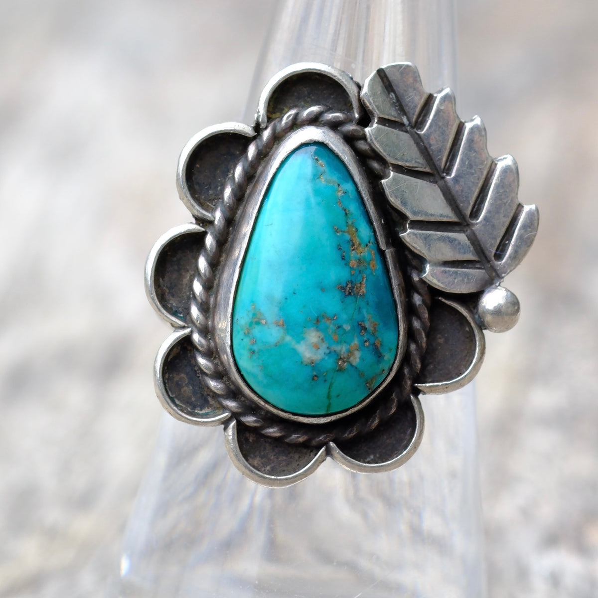 Vintage Sterling Turquoise Feather Ring 6.5