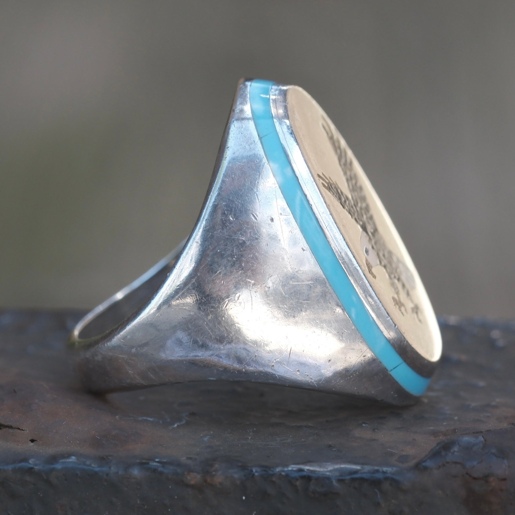 Vintage Sterling Zuni Inlay Eagle Ring 10