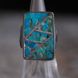 Vintage Sterling Turquoise Chip Inlay Ring 4.5