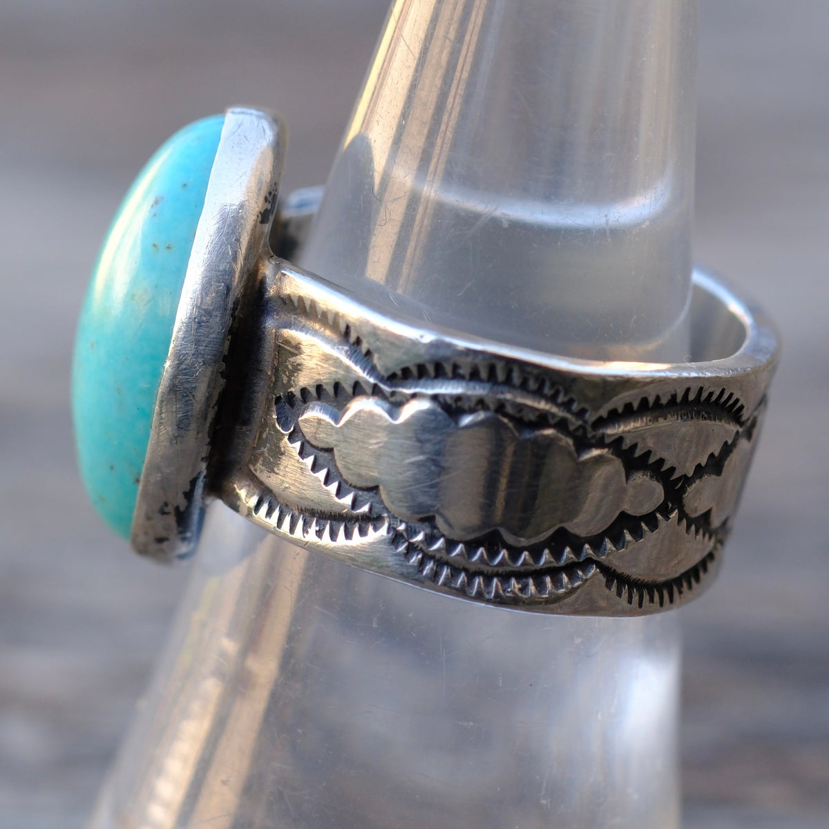 Vintage Sterling Turquoise Stamped Band Ring 7.5