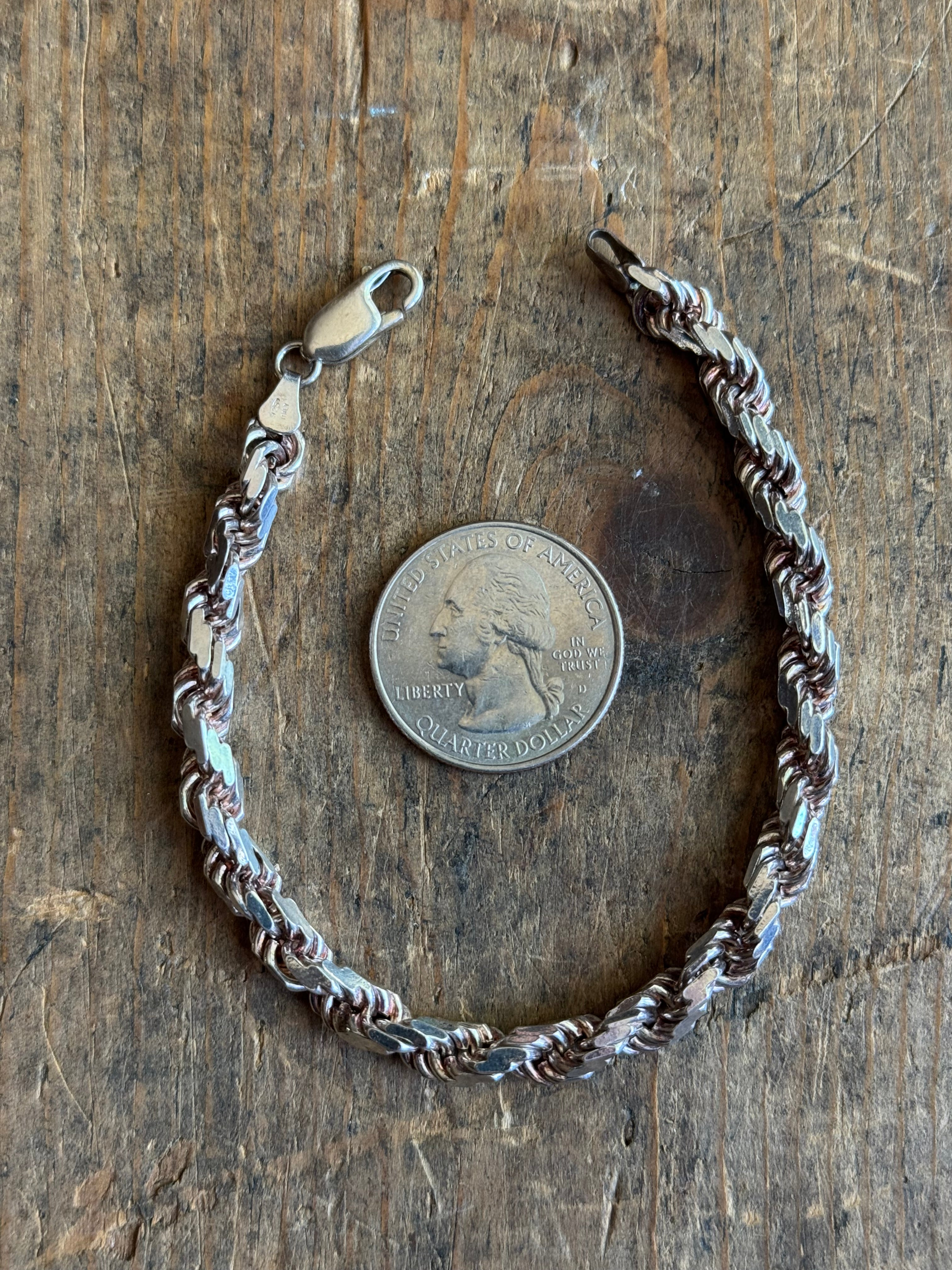 Vintage Sterling Silver Chunky Rope Chain Bracelet 7.5"