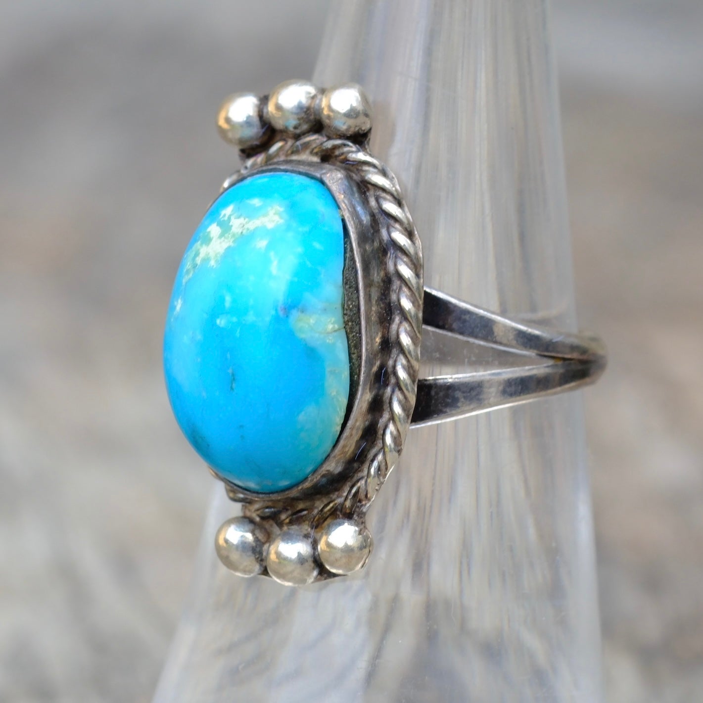 Vintage Sterling Turquoise Roper Ring 6.25