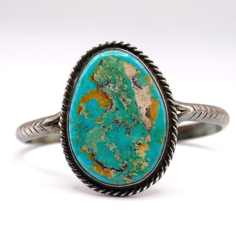 Vintage Sterling Turquoise Roper Cuff Bracelet 6"