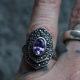 Vintage Sterling Amethyst Marcasite Ring 5.5