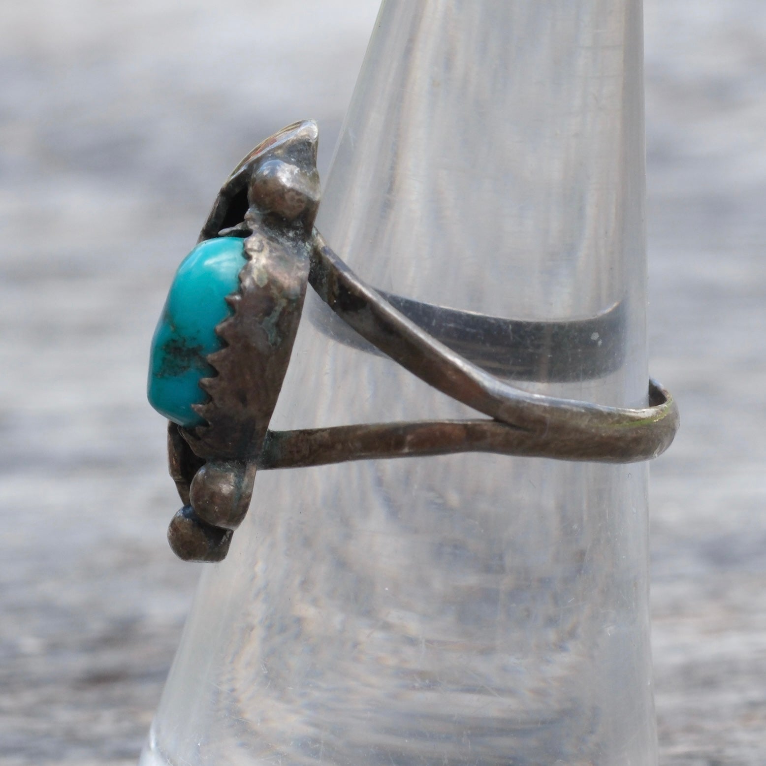 Vintage Sterling Turquoise Feather Ring 6.75
