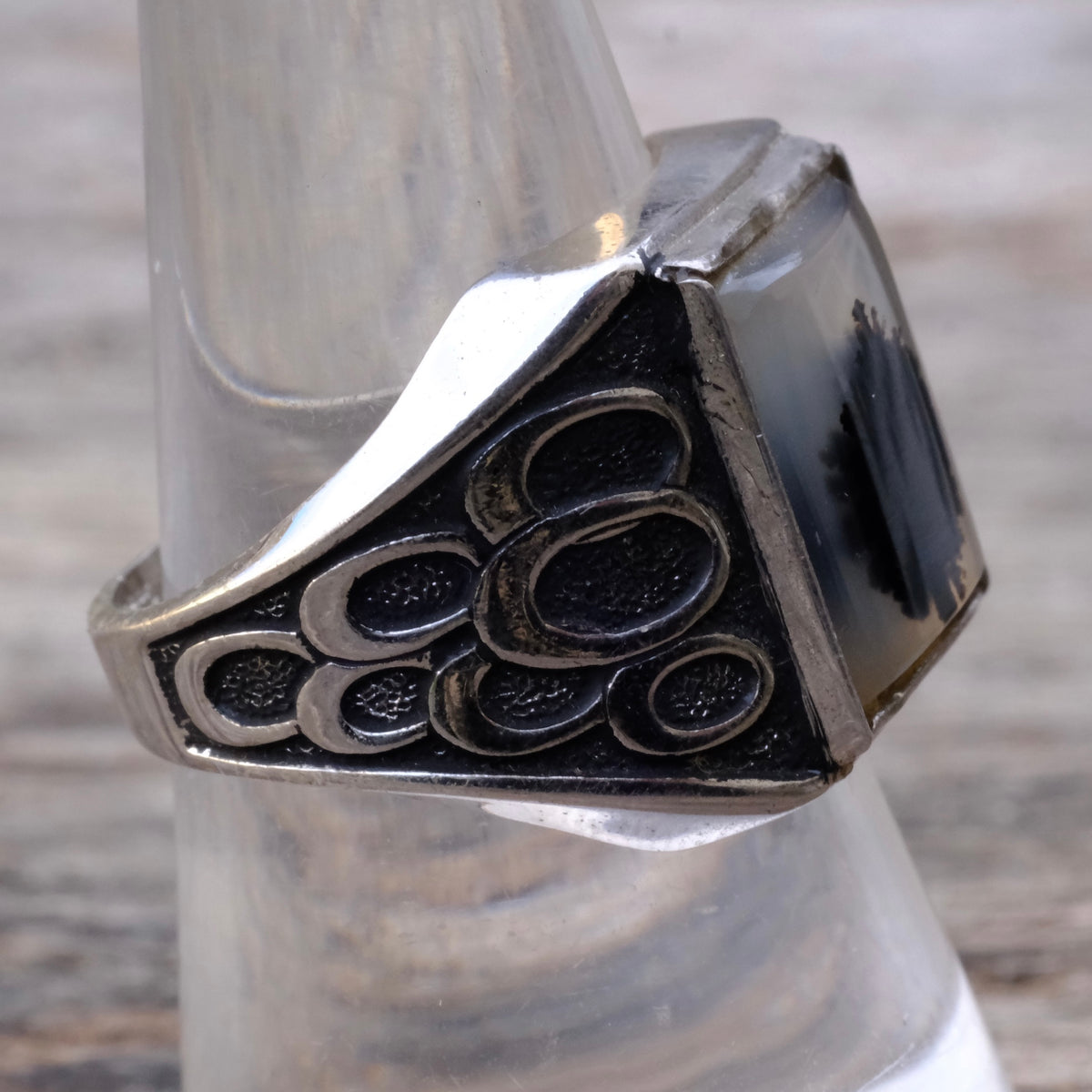 Vintage Sterling Agate Signet Ring 8.5