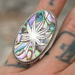 Vintage Sterling Abalone Sweet Leaf Ring 7.75