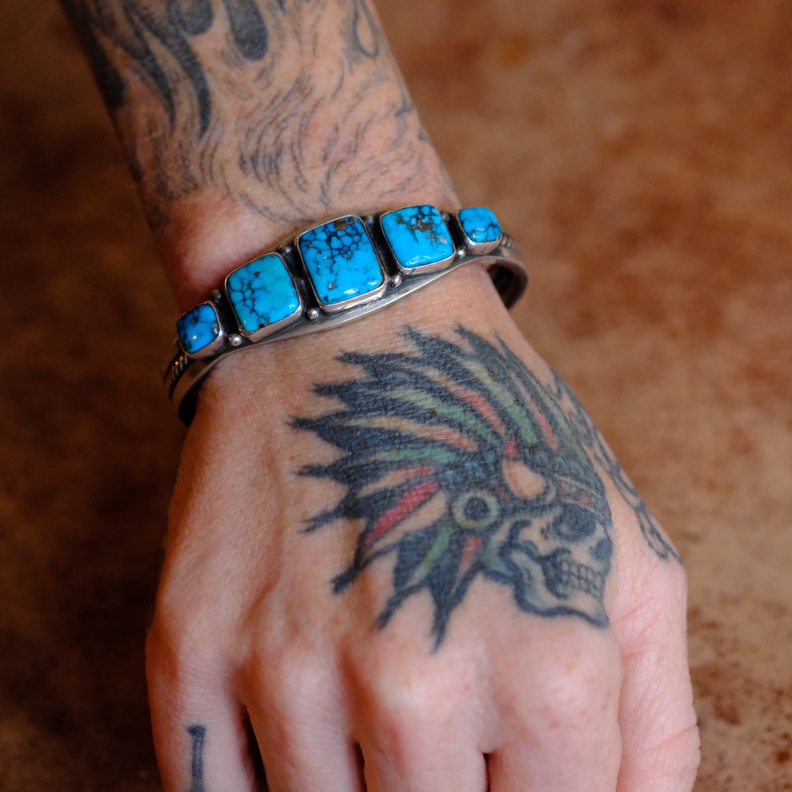 Vintage Sterling 5-Stone Turquoise Bracelet