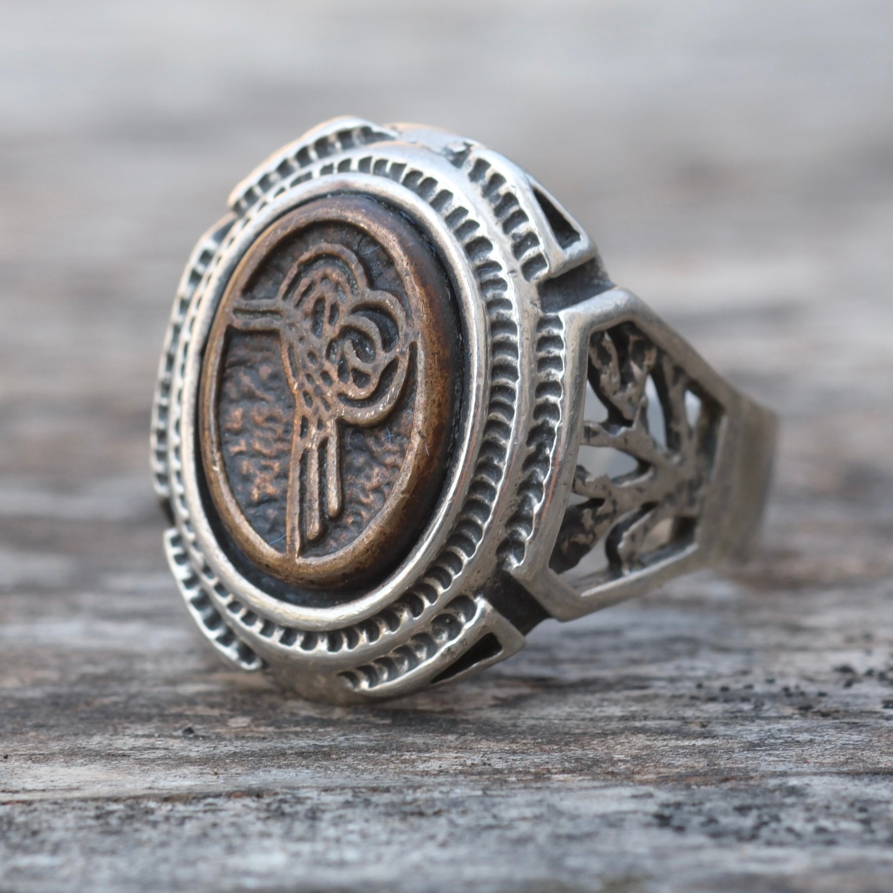 Vintage Sterling and Brass Signet Ring 9.75