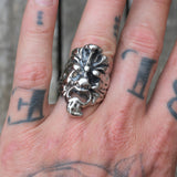 Vintage White Bronze Biker Ring 8.75