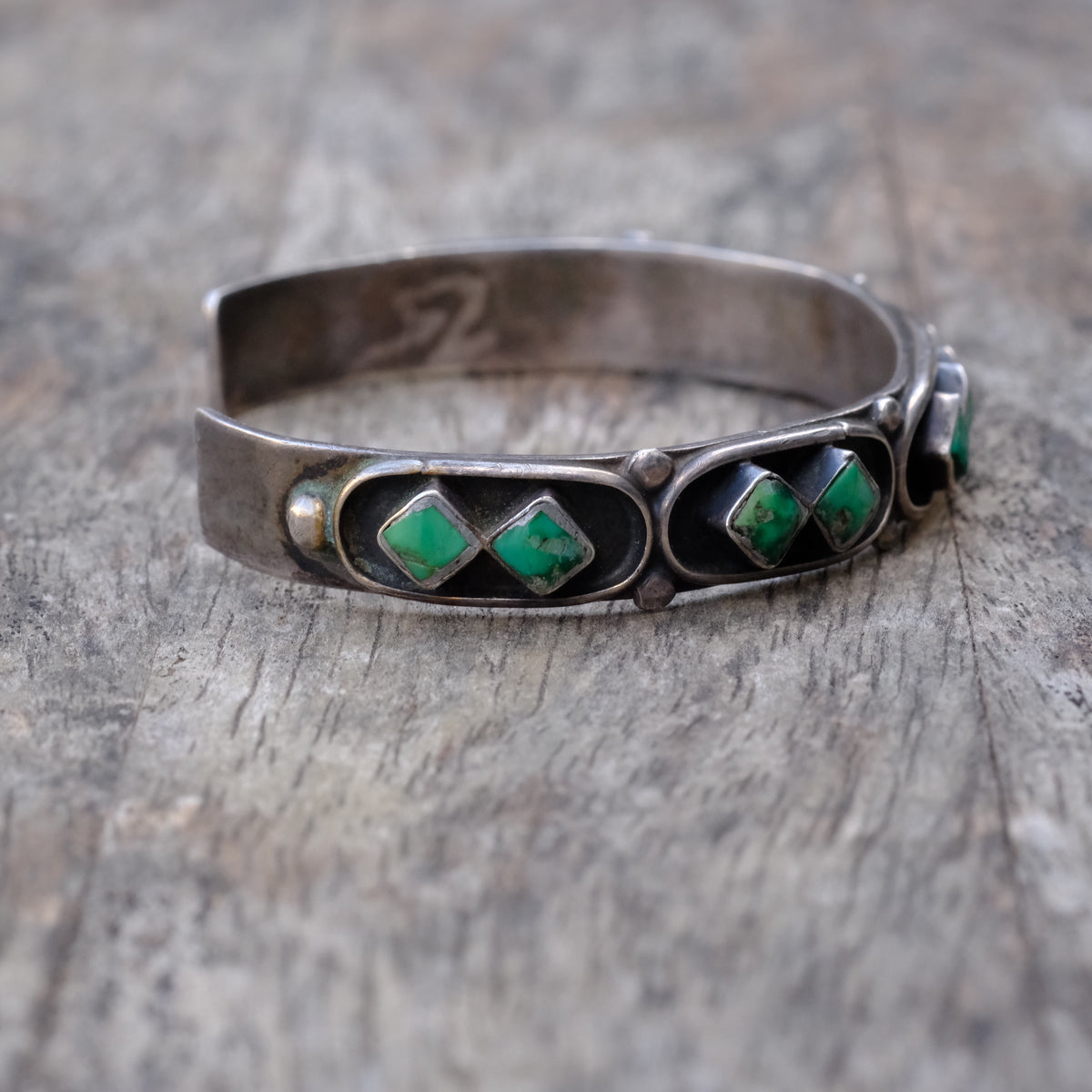 Vintage Sterling Turquoise Inlay Cuff Bracelet