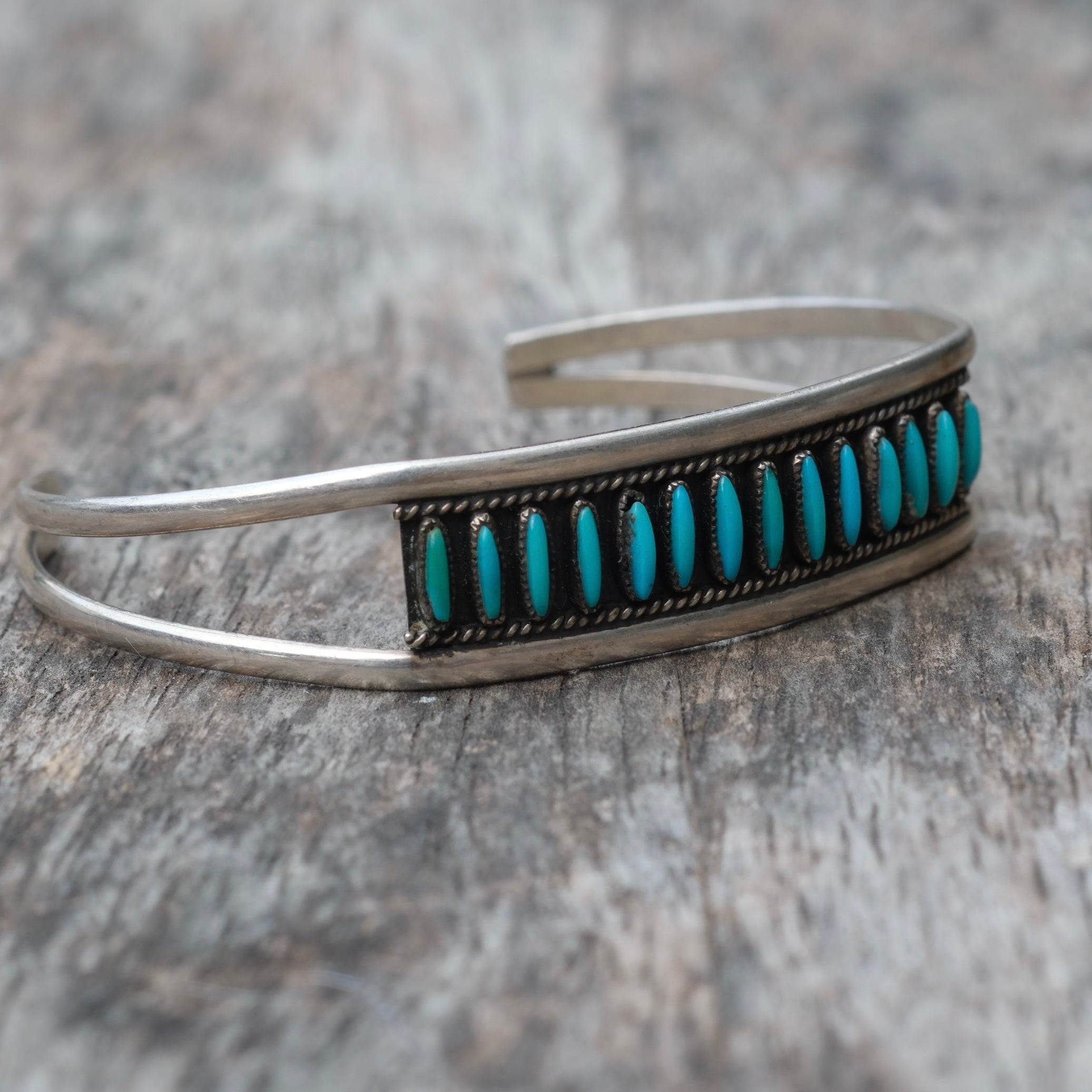Vintage Sterling Petit Point Turquoise Cuff Bracelet