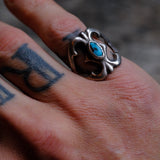 Vintage Sterling Silver Sandcast Turquoise Ring 7.75