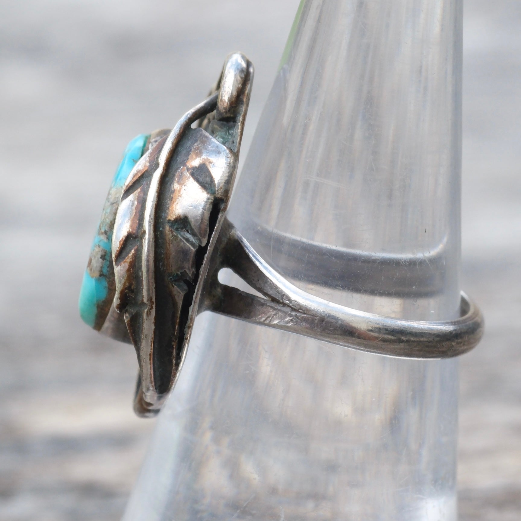 Vintage Sterling Turquoise Feather Ring 5.75
