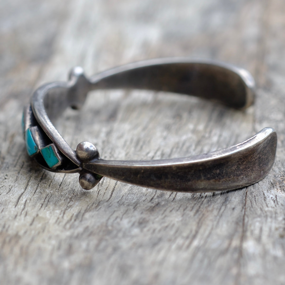 Vintage Sterling Turquoise Inlay Cuff Bracelet