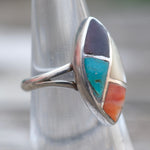 Vintage Sterling Multistone Inlay Ring 5.5