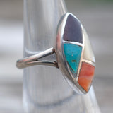 Vintage Sterling Multistone Inlay Ring 5.5